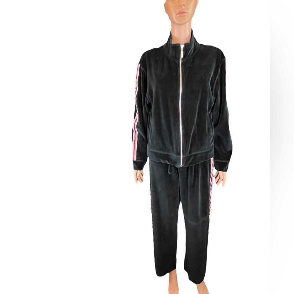 Mountain Lake Casuals Faux Velvet Velour 2 Piece Tracksuit, Black Pink | L - Picture 13 of 15
